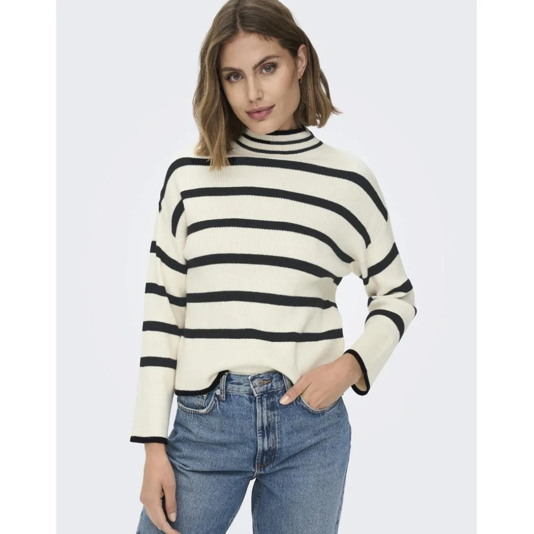 Pull en maille col haut col haut blanc Ana