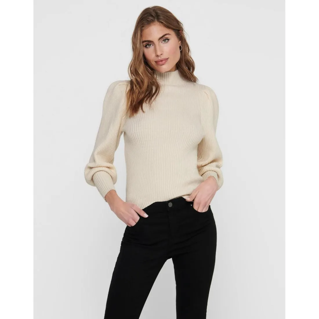 Pull en maille Col haut Manches longues blanc