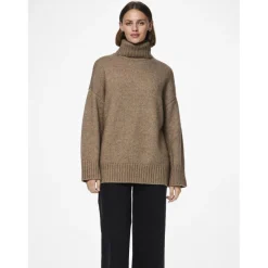 Pull en maille col montant marron Tara