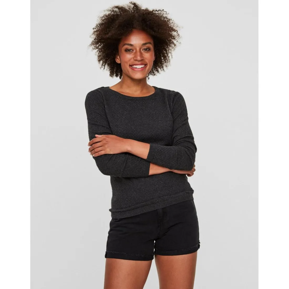 Pull en maille Col rond Manches longues gris Noor