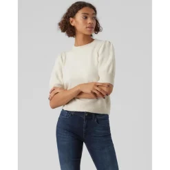 Pull en maille Col rond Manches 2/4 beige gris