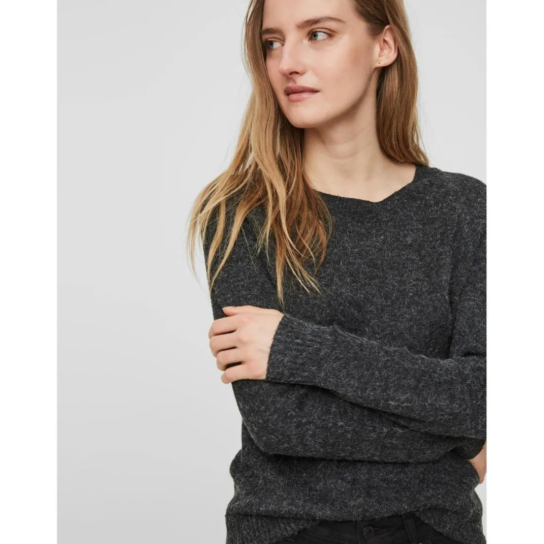 Pull en maille Col rond Manches longues noir Pia