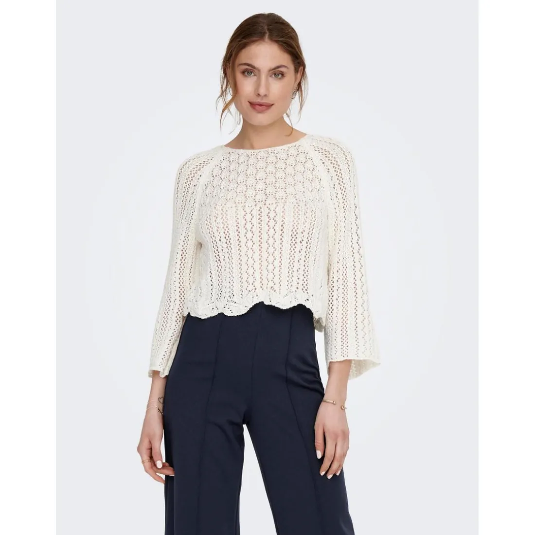Pull en maille Col rond Manches 3/4 blanc