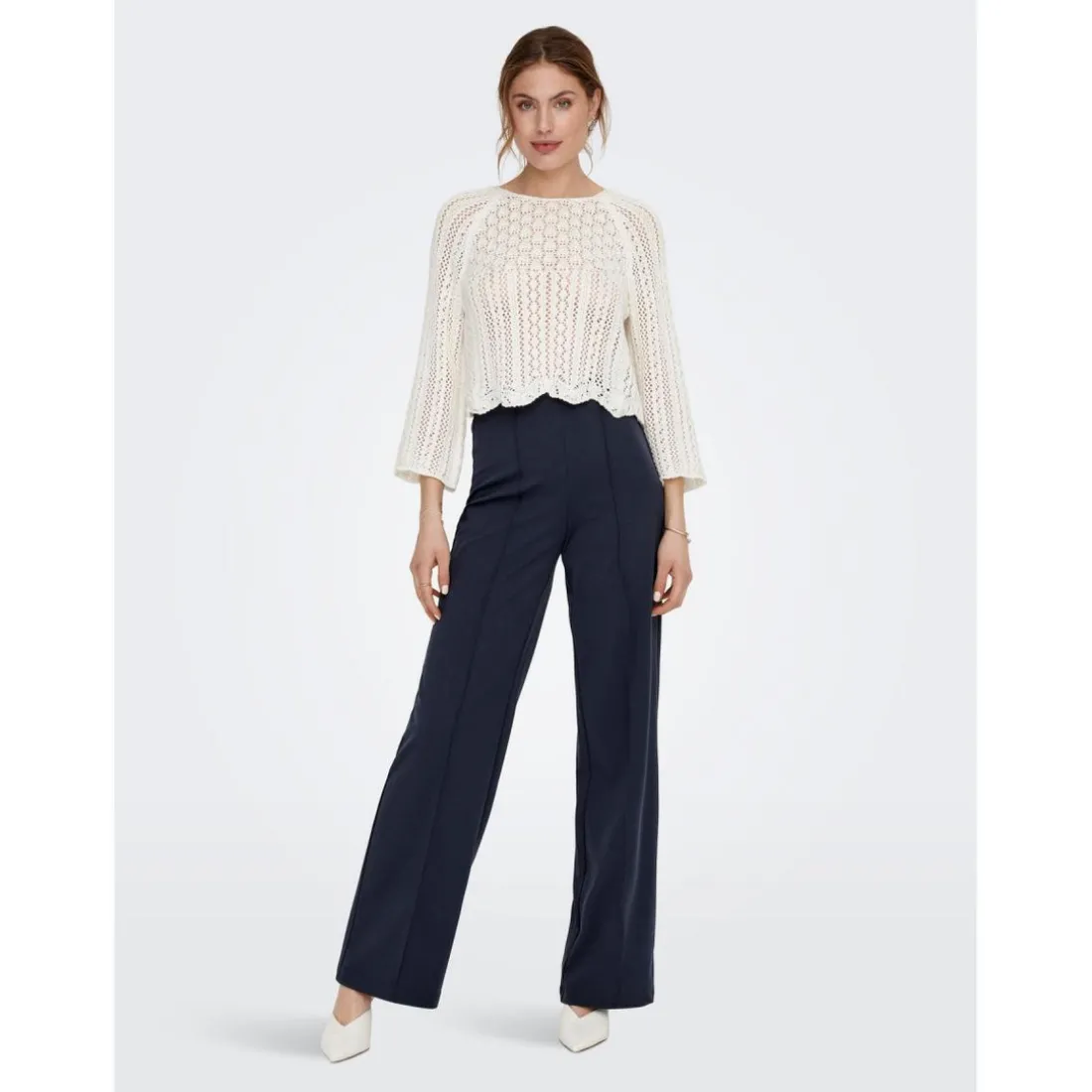 Pull en maille Col rond Manches 3/4 blanc