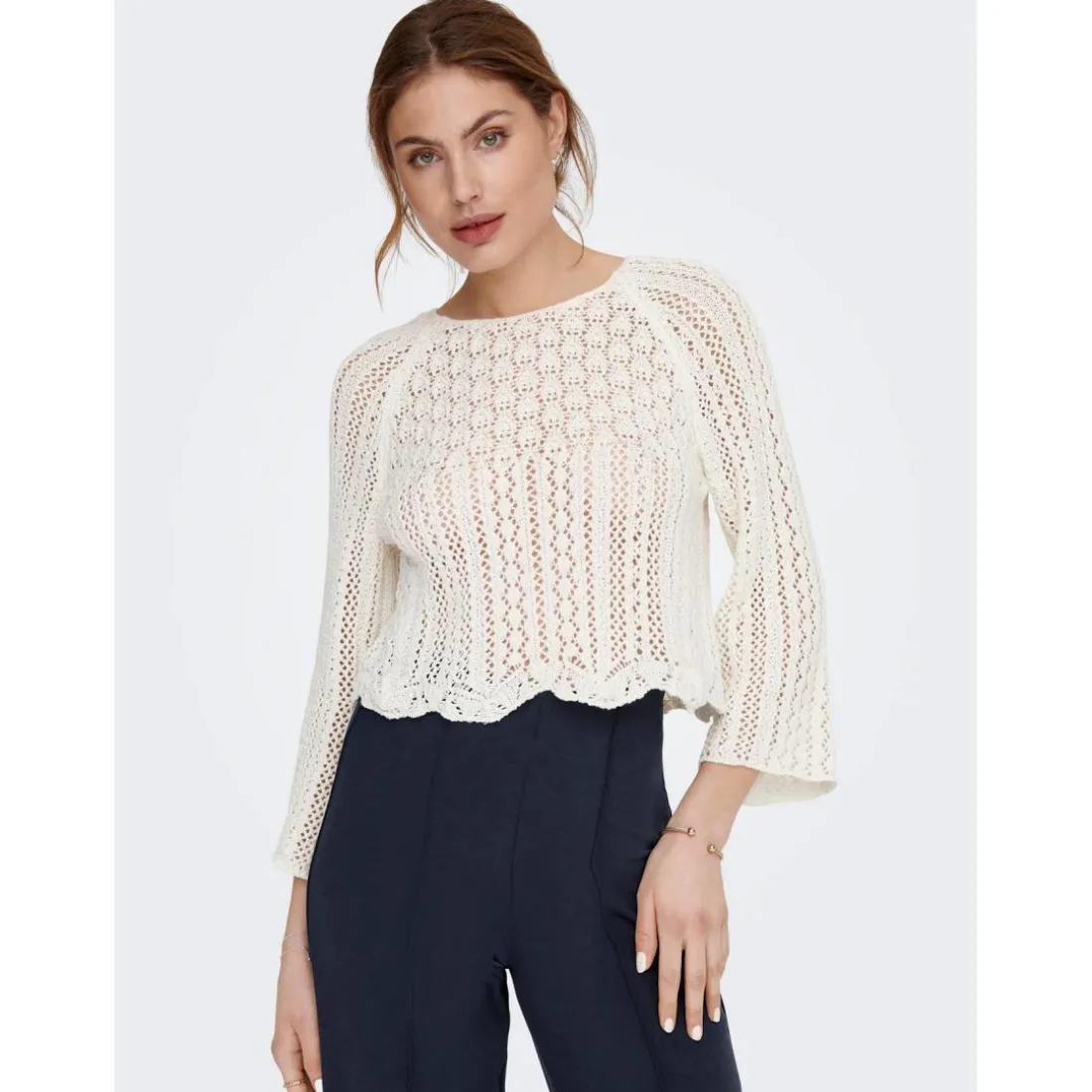 Pull en maille Col rond Manches 3/4 blanc