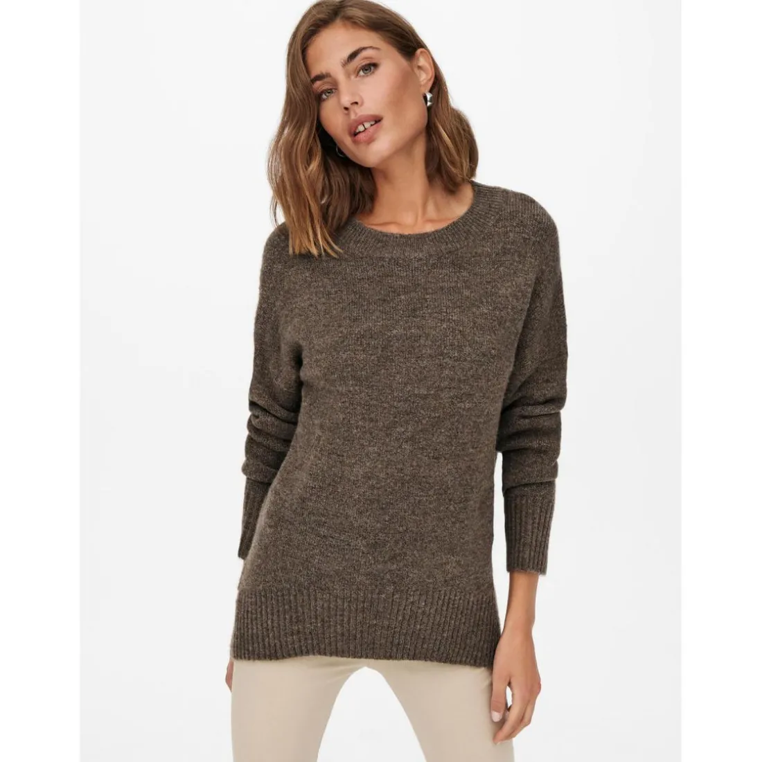 Pull en maille Col rond Manches longues marron Gigi