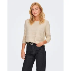 Pull en maille Col rond Manches longues beige Fern