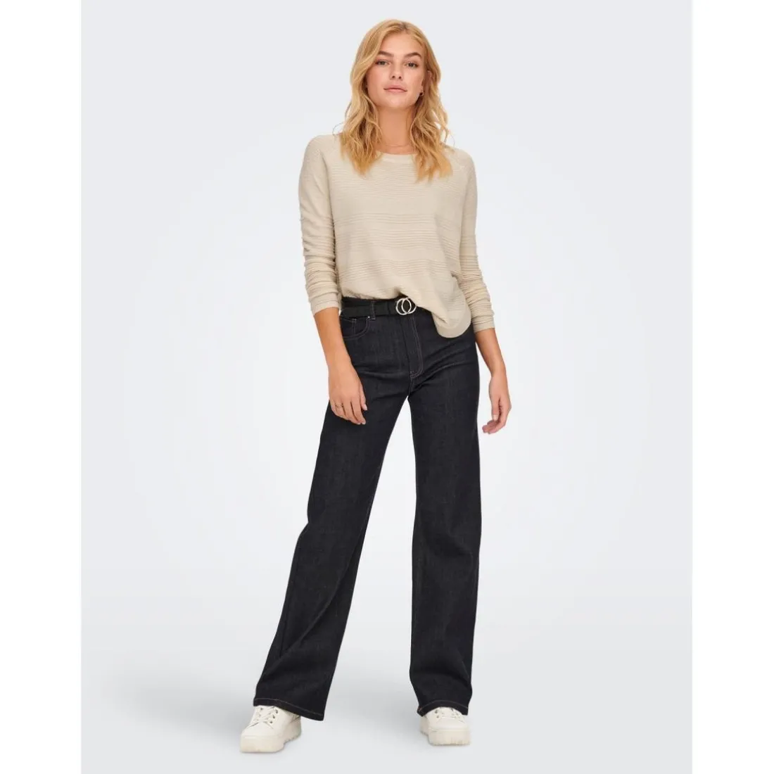 Pull en maille Col rond Manches longues beige Fern