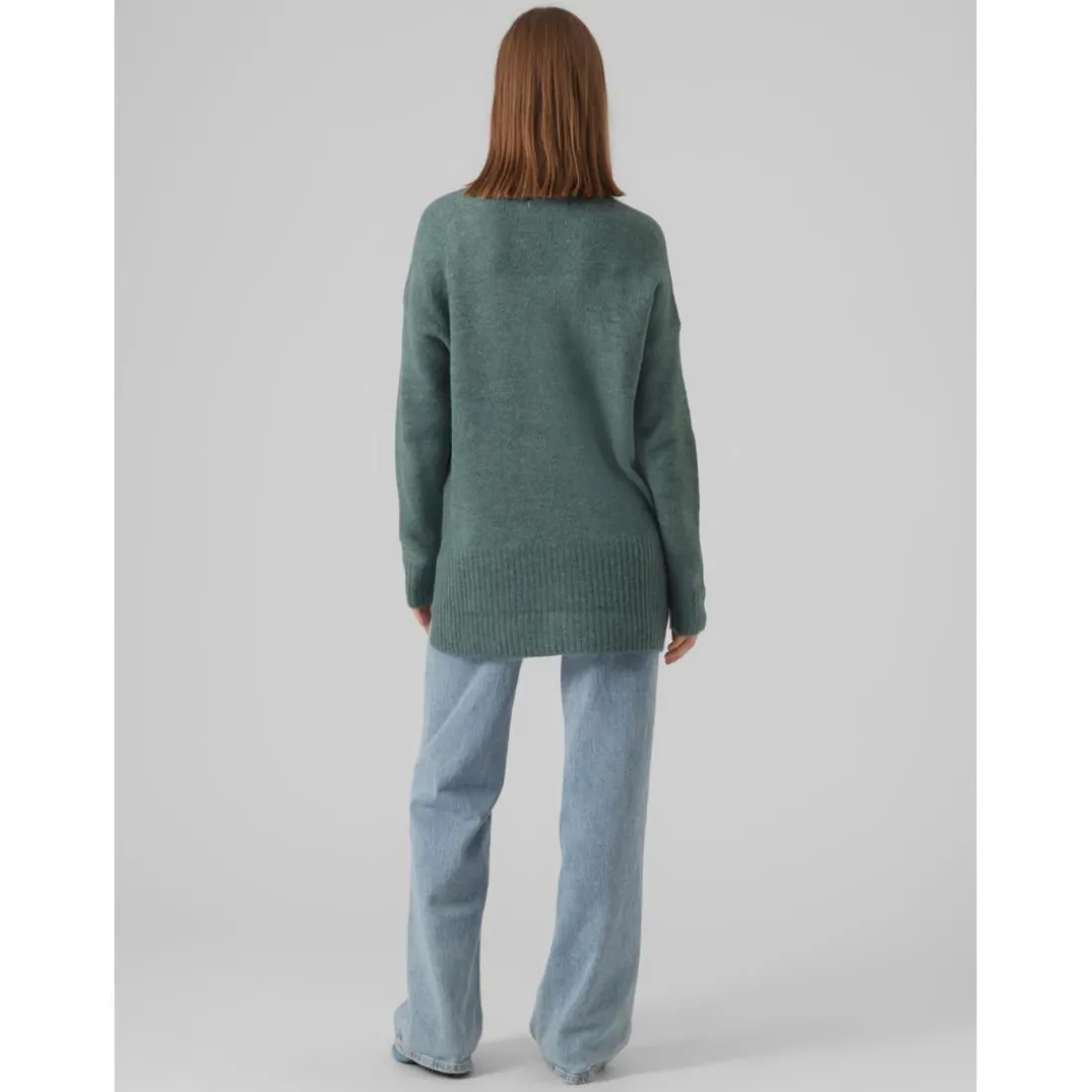 Pull en maille Col rond Manches longues Ourlet bas vert Esme