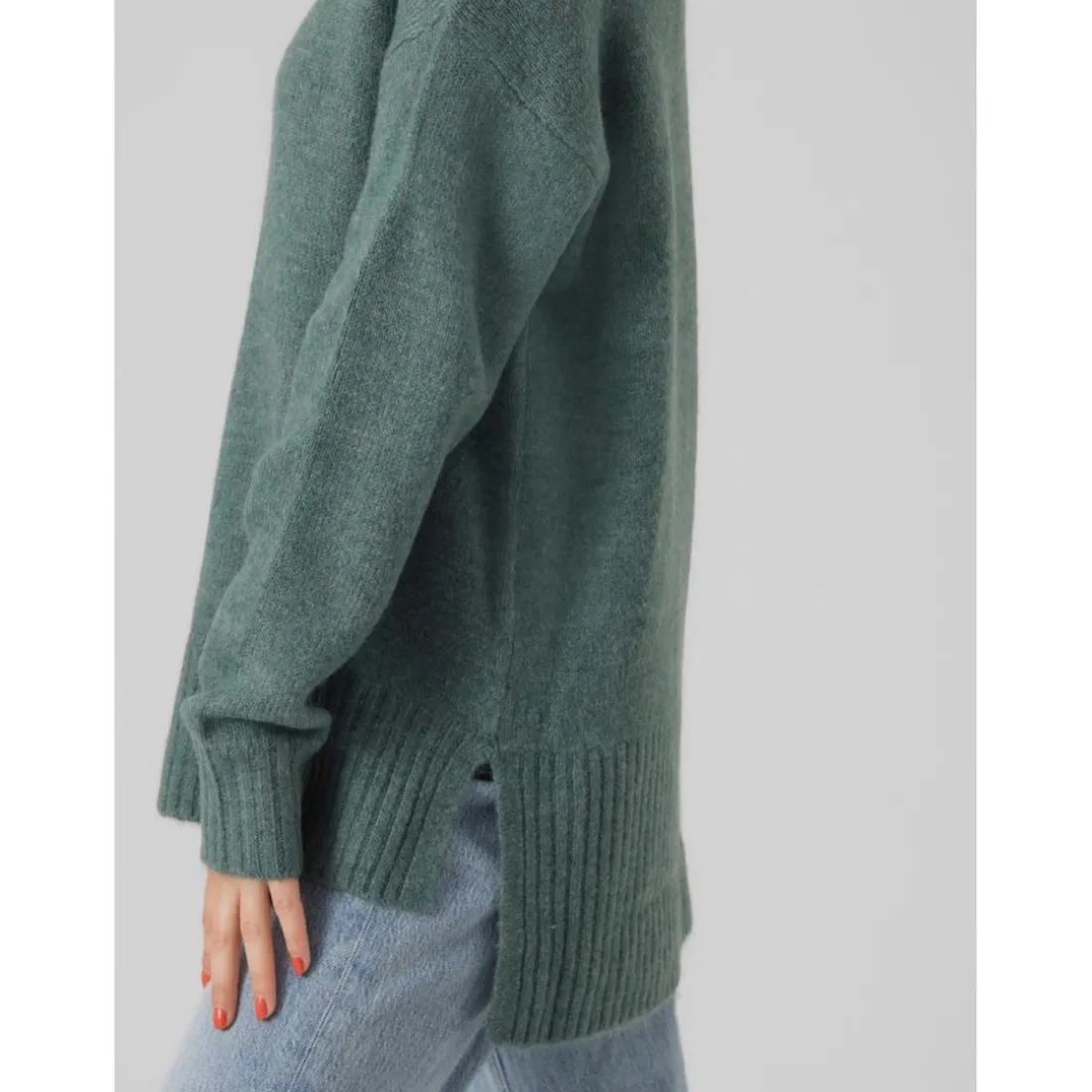 Pull en maille Col rond Manches longues Ourlet bas vert Esme