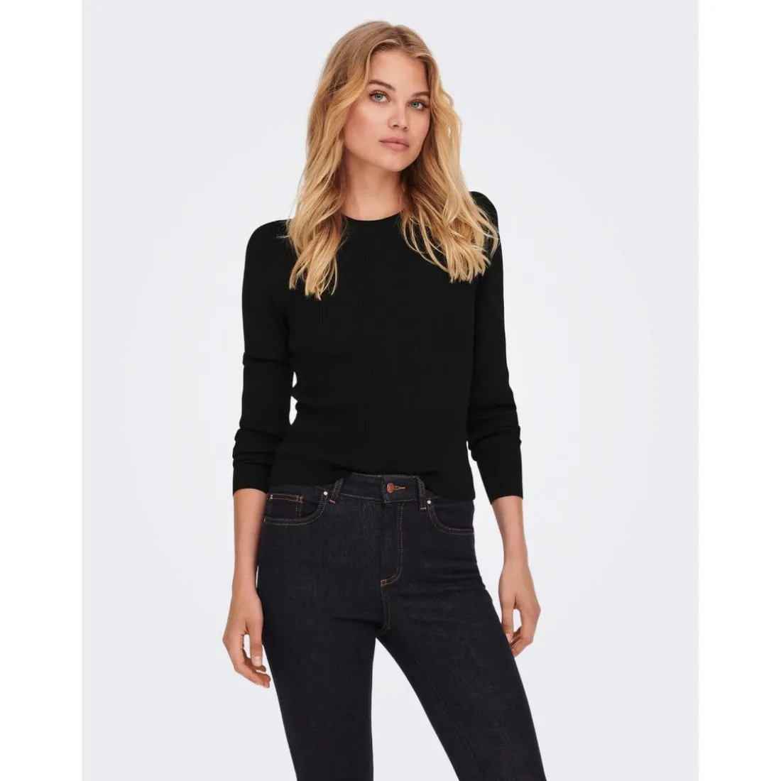 Pull en maille Col rond Manches longues Bord net Longueur regular noir