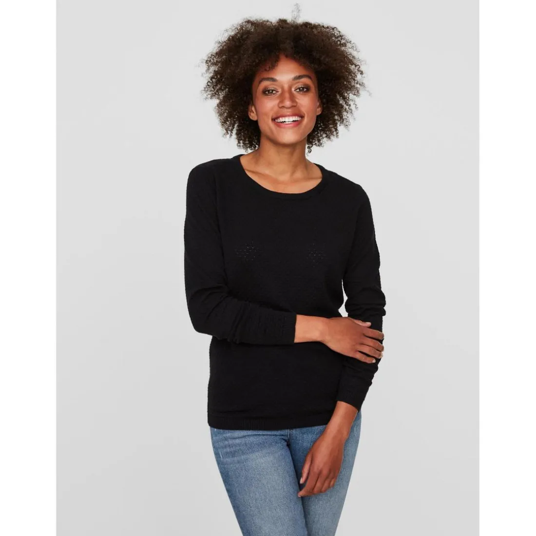 Pull en maille Col rond Manches longues noir Luna