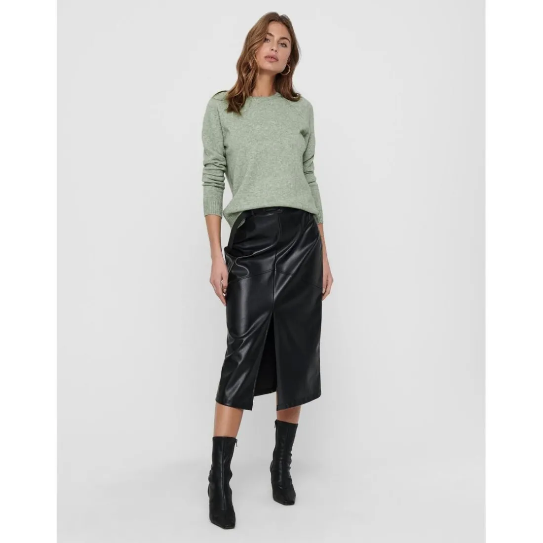 Pull en maille Col rond Manches longues bleu vert
