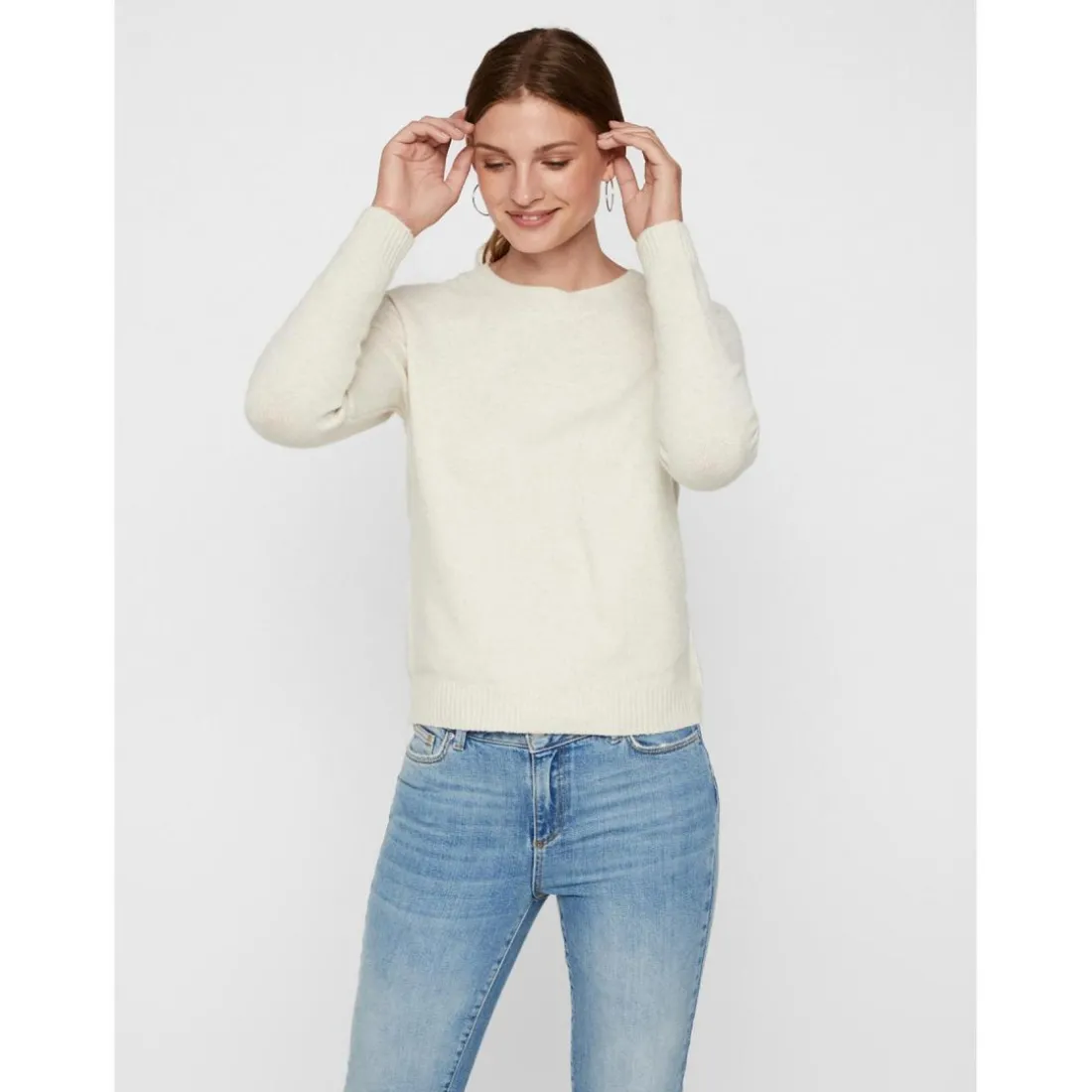 Pull en maille Col rond Manches longues beige Ruth