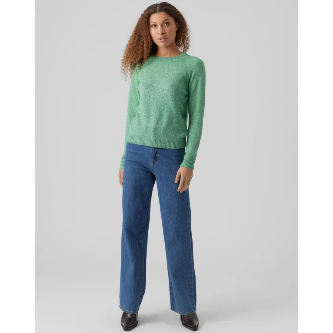 Pull en maille Col rond Manches longues vert Nora