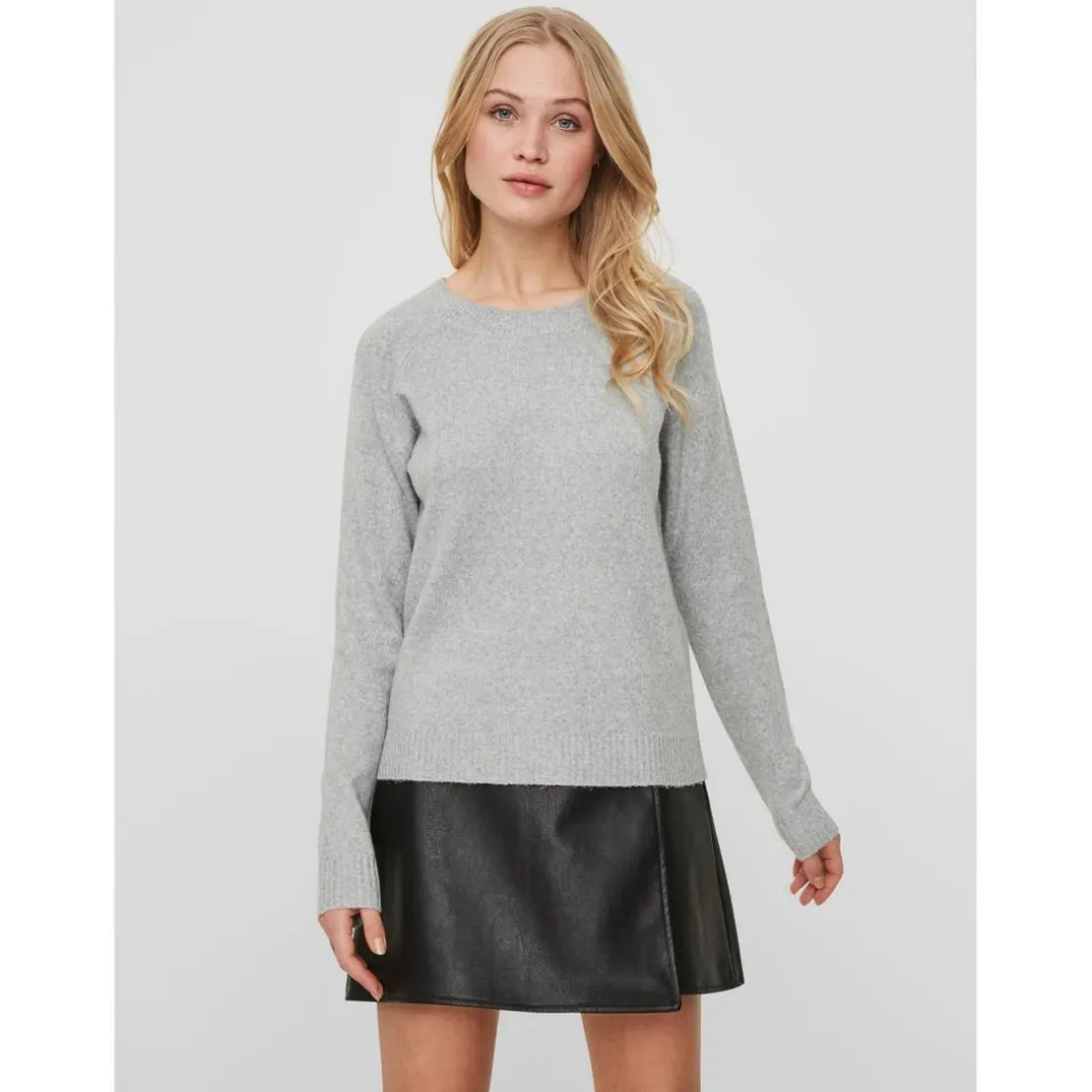 Pull en maille Col rond Manches longues gris Dina