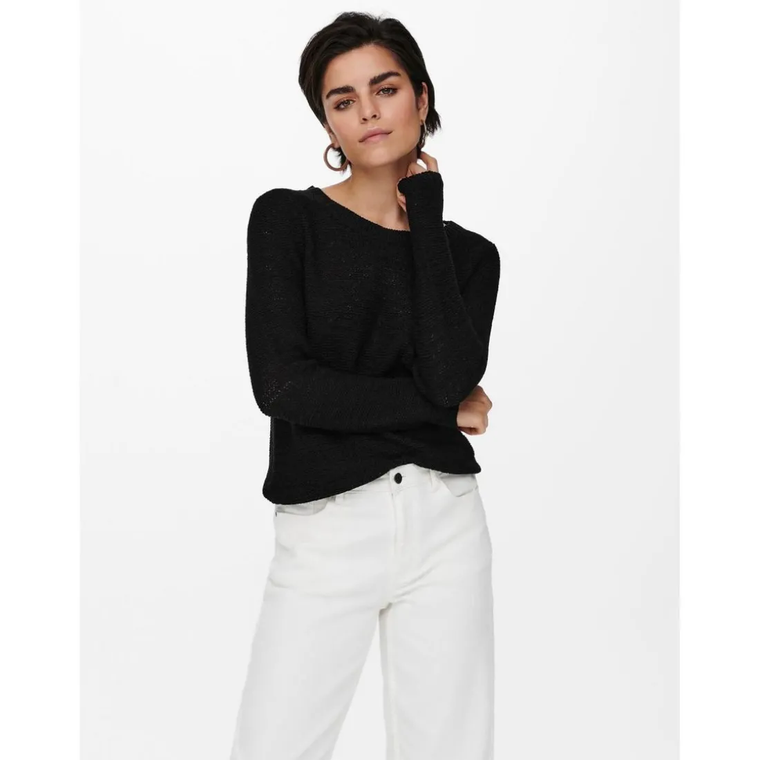 Pull en maille Col rond Manches longues noir Ivy