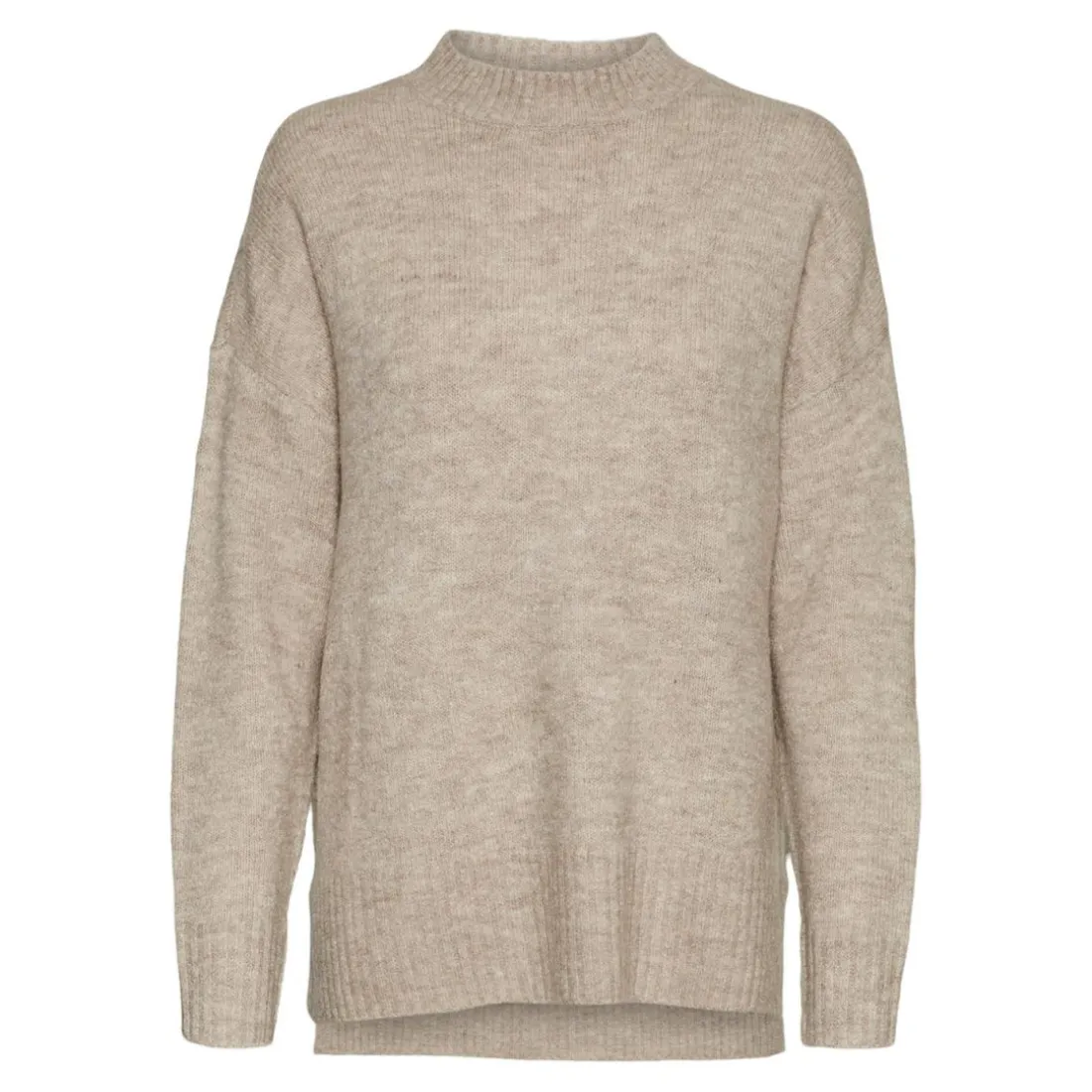 Pull en maille Col rond Manches longues Ourlet bas gris Nora