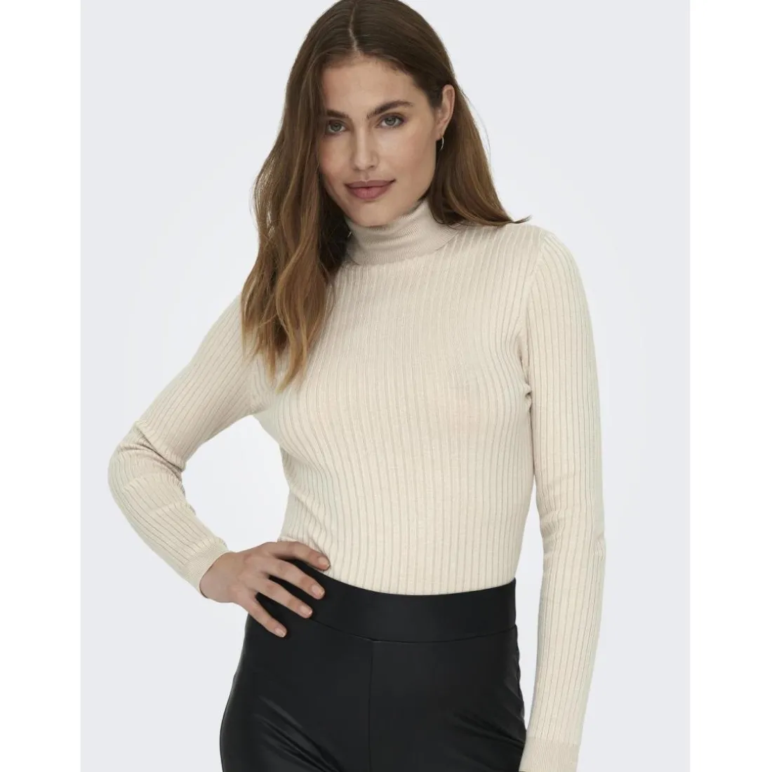 Pull en maille col roulé col roulé gris clair Juno