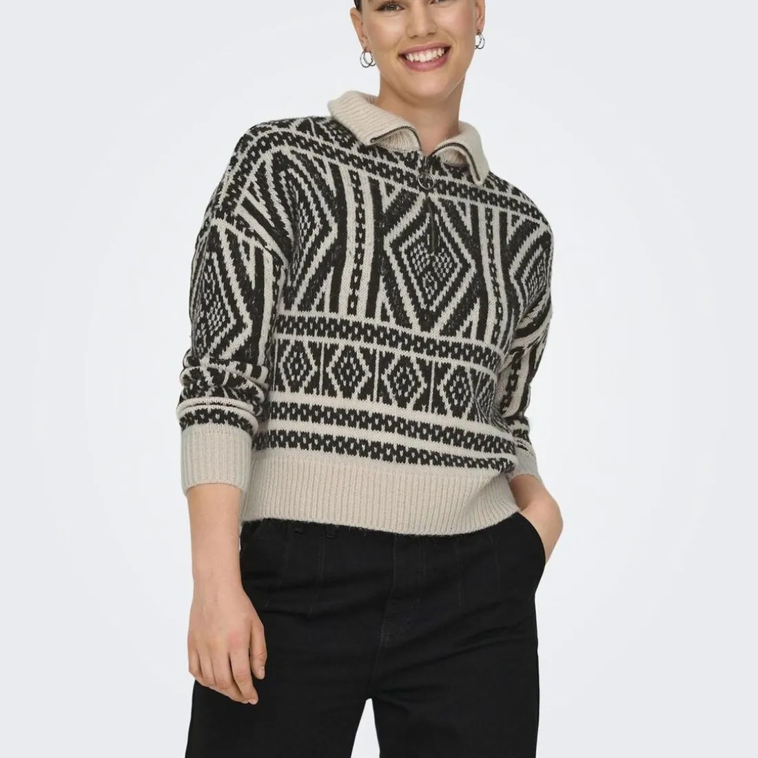Pull en maille col zippé Felicia gris clair Page