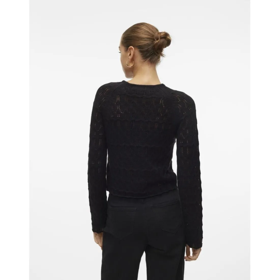 Pull en maille court col rond manches longues noir Maud