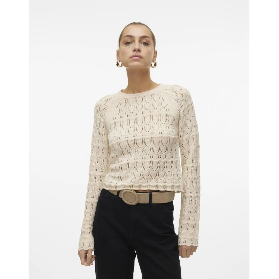 Pull en maille court col rond manches longues gris Ella