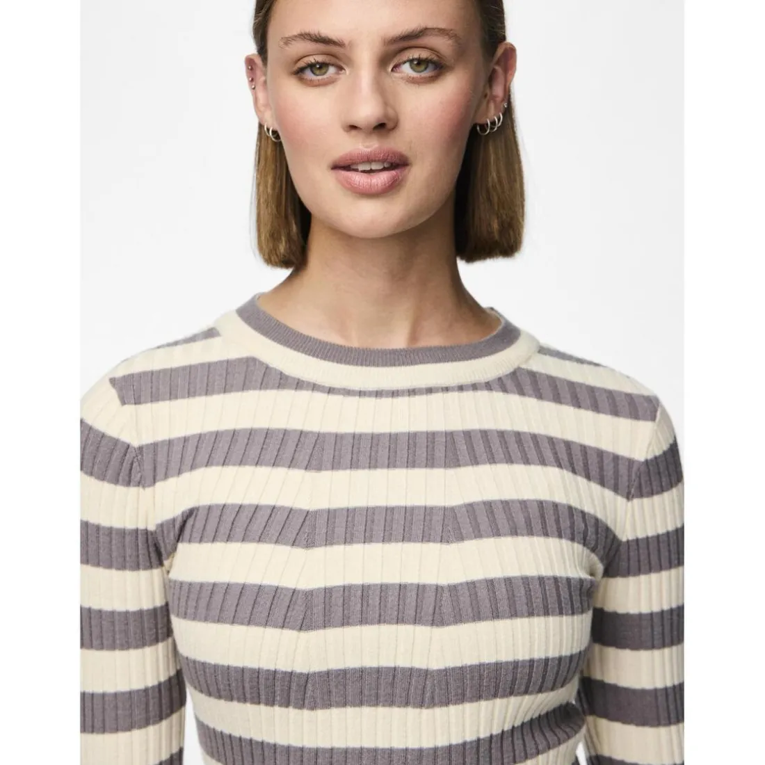 Pull en maille Crista à rayures gris en viscose Lou