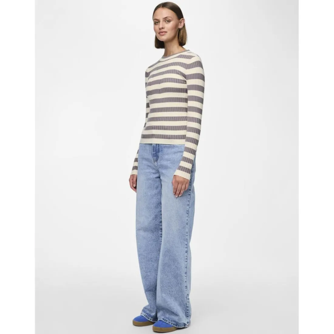 Pull en maille Crista à rayures gris en viscose Lou