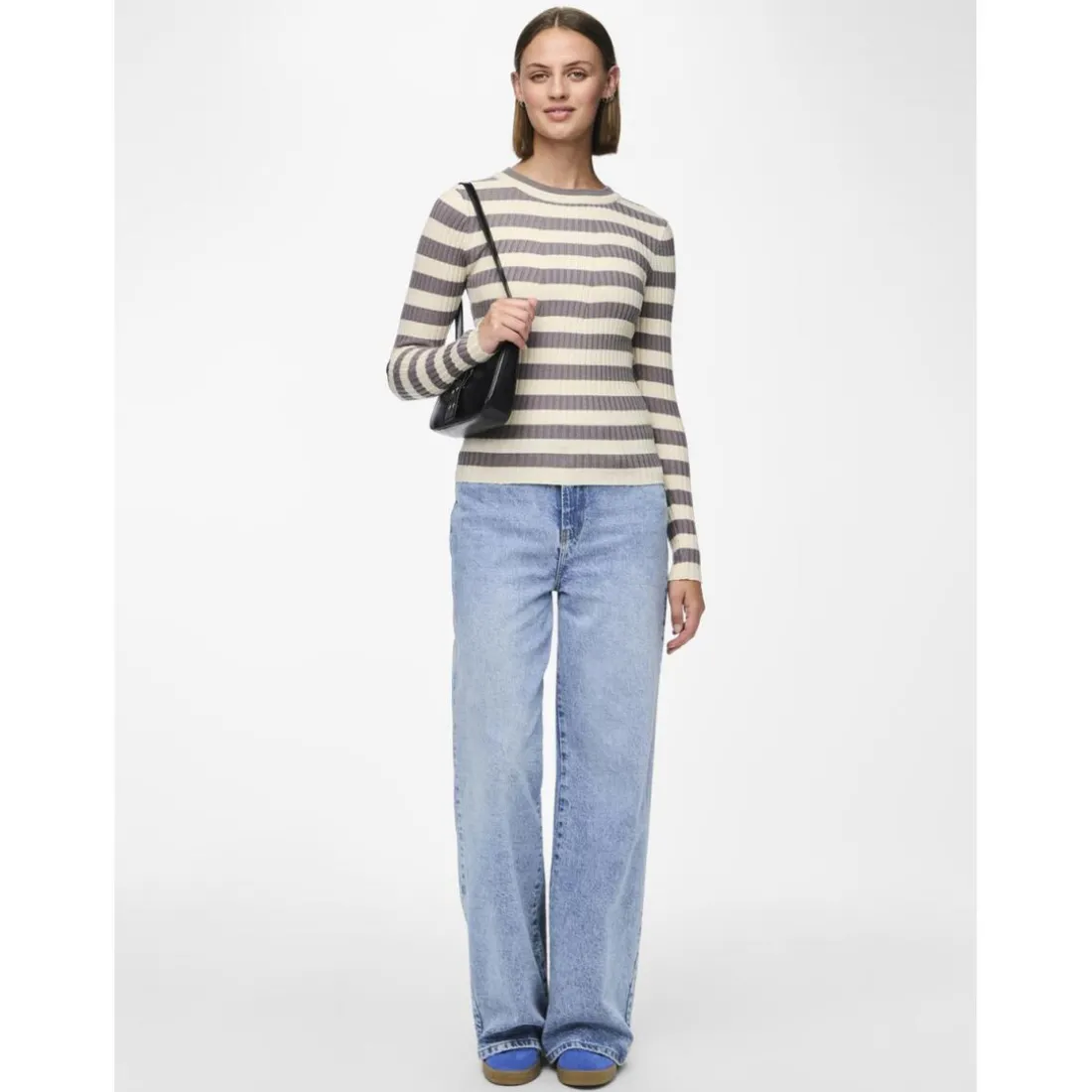 Pull en maille Crista à rayures gris en viscose Lou