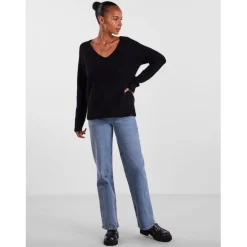 Pull en maille Ellen col en V noir Lila
