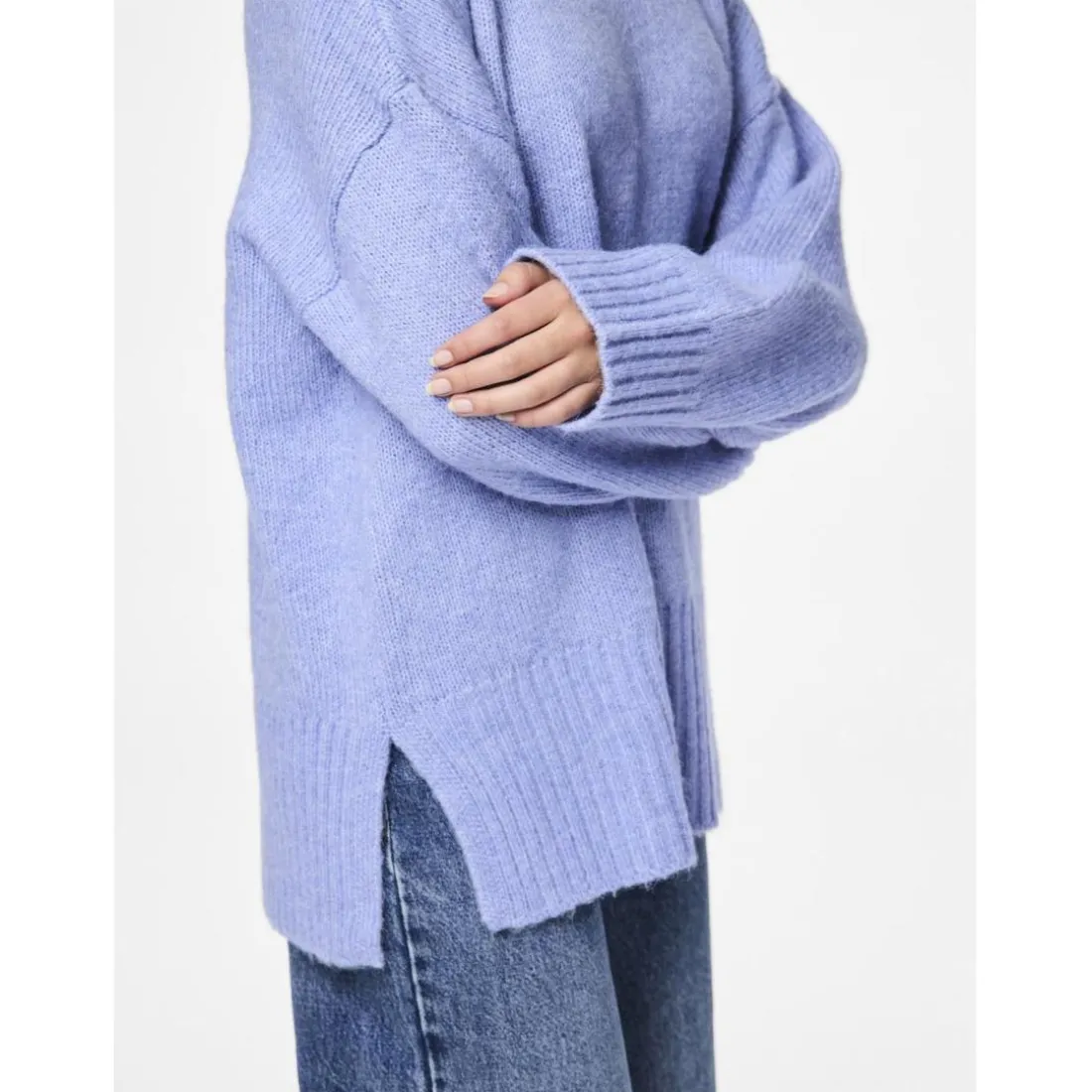 Pull en maille manches longues bleu Leah