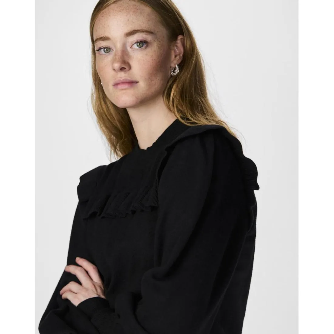 Pull en maille manches longues en viscose noir Sam