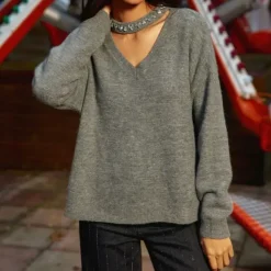 Pull en maille MORA gris chine