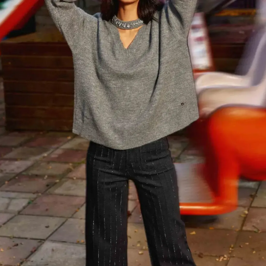 Pull en maille MORA gris chine