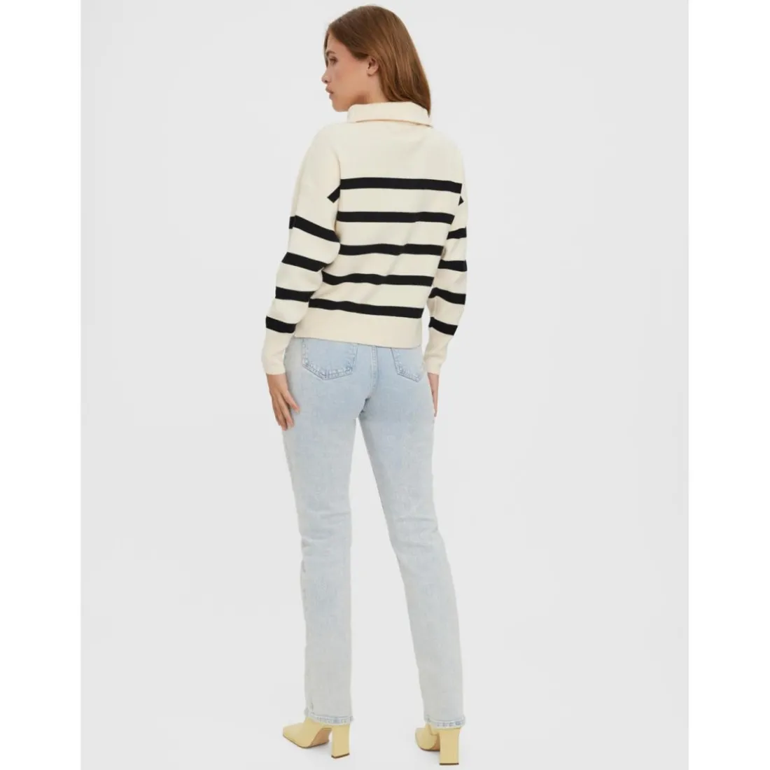 Pull en maille Rayures Col haut Manches longues beige gris
