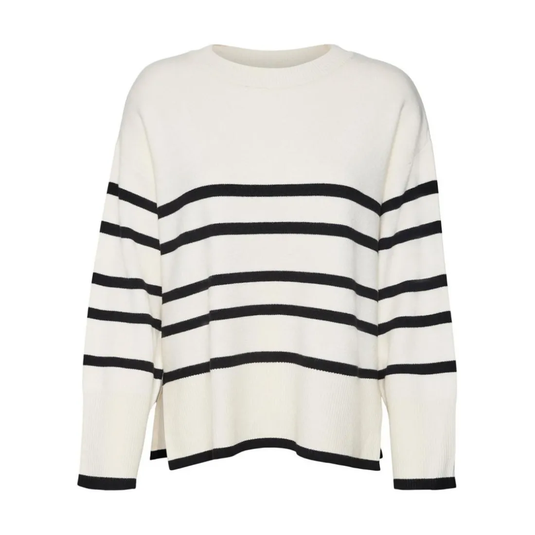 Pull en maille Rayures Col rond Manches longues Large beige gris Emma