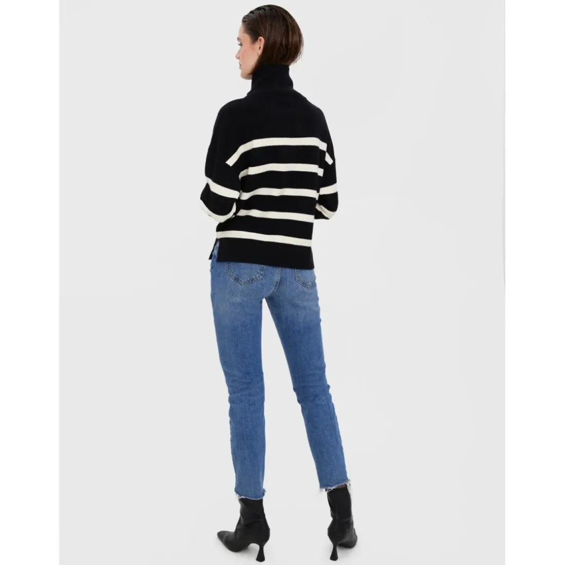 Pull en maille Rayures Col haut Manches longues noir Beth