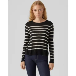Pull en maille Rayures Col rond Manches longues noir Isla