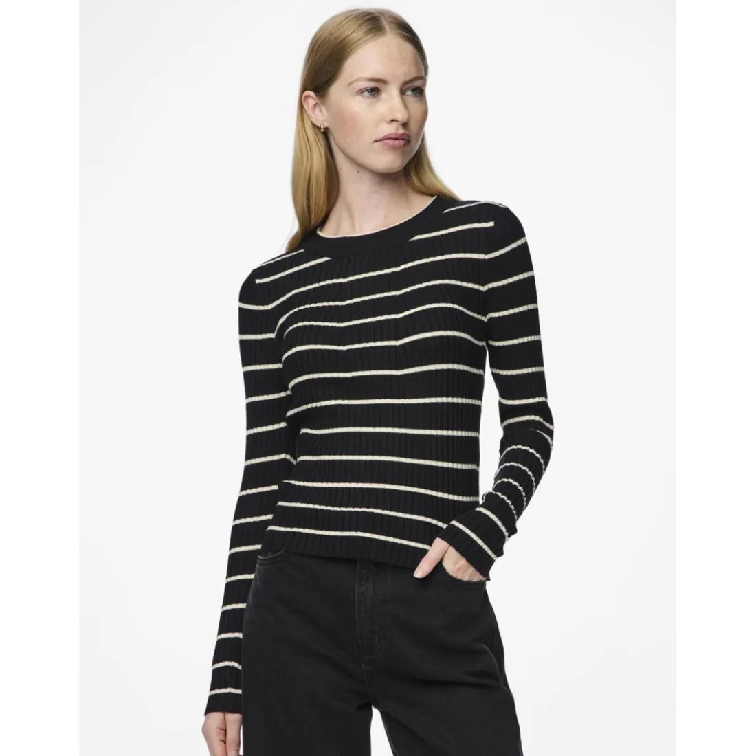 Pull en maille viscose Crista à rayures noir en viscose Fleur