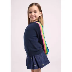 Pull enfant col rond bandes multicolores LUZ en cachemire bleu marine