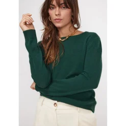 Pull femme col rond ZARA en cachemire vert sapin