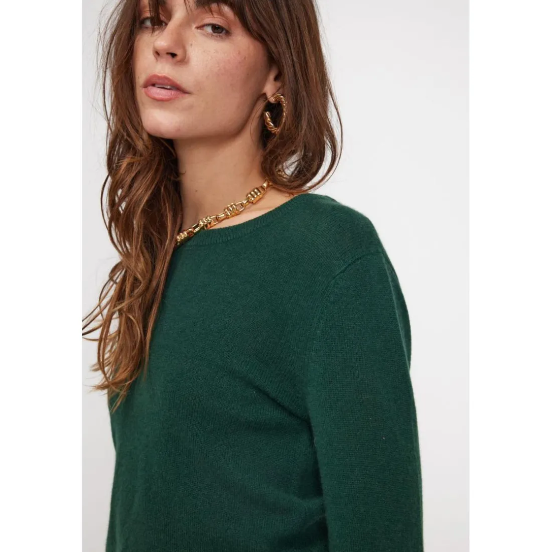Pull femme col rond ZARA en cachemire vert sapin