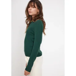 Pull femme col rond ZARA en cachemire vert sapin