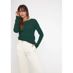 Pull femme col rond ZARA en cachemire vert sapin