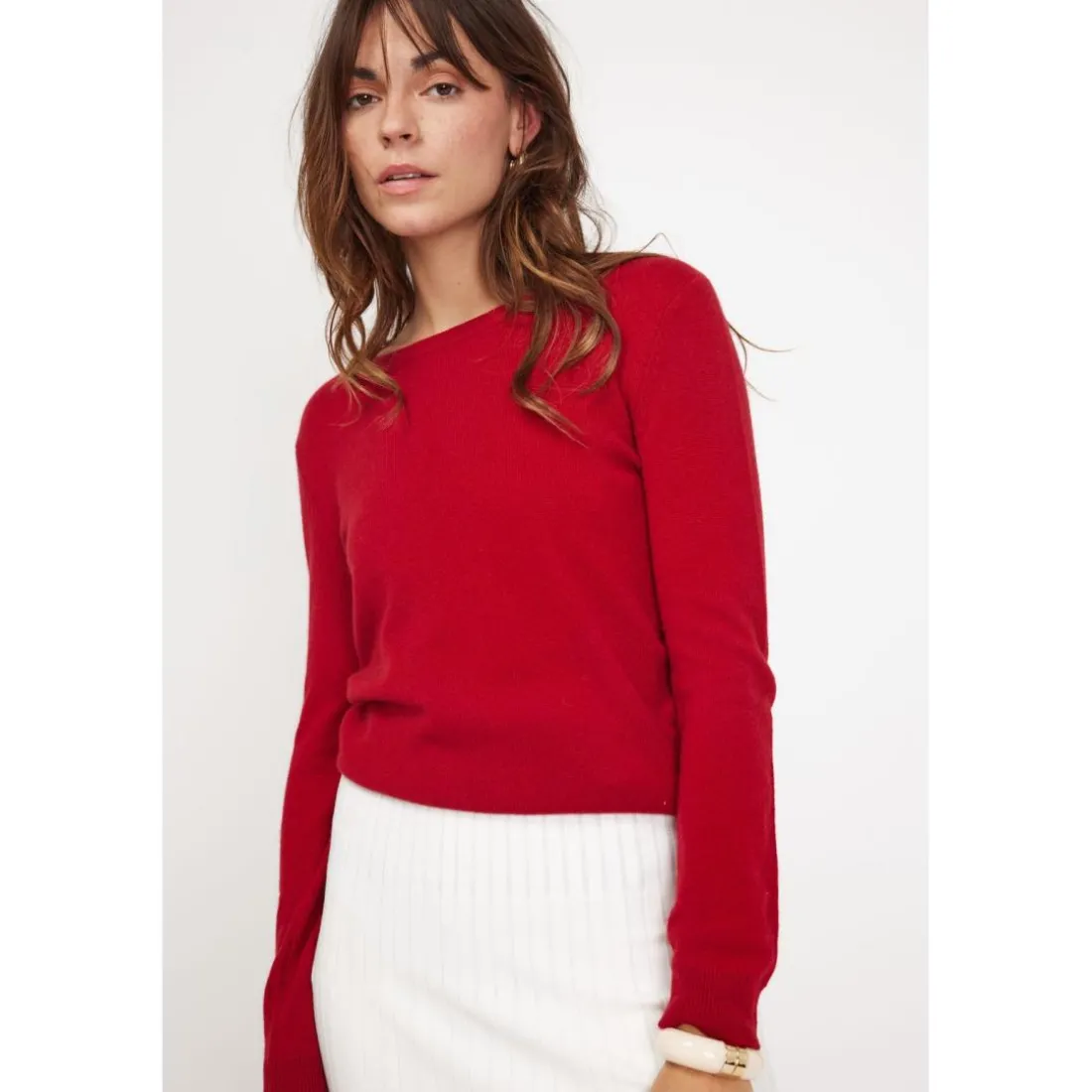 Pull femme col rond ZARA en cachemire rouge