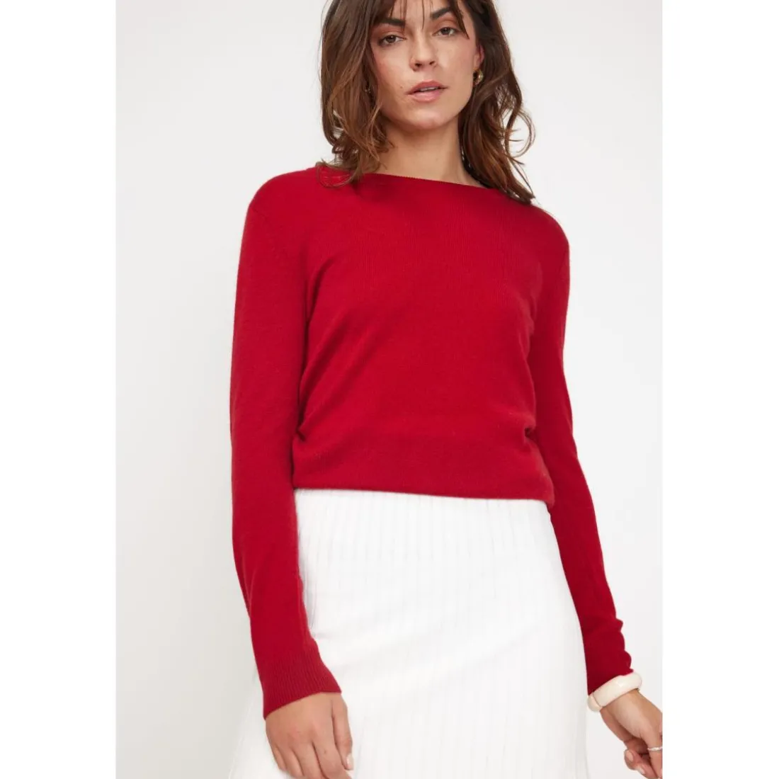 Pull femme col rond ZARA en cachemire rouge