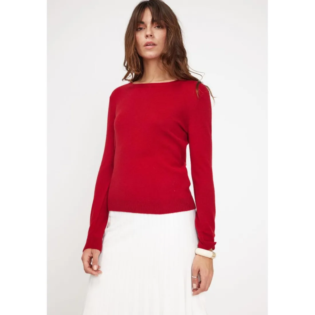 Pull femme col rond ZARA en cachemire rouge