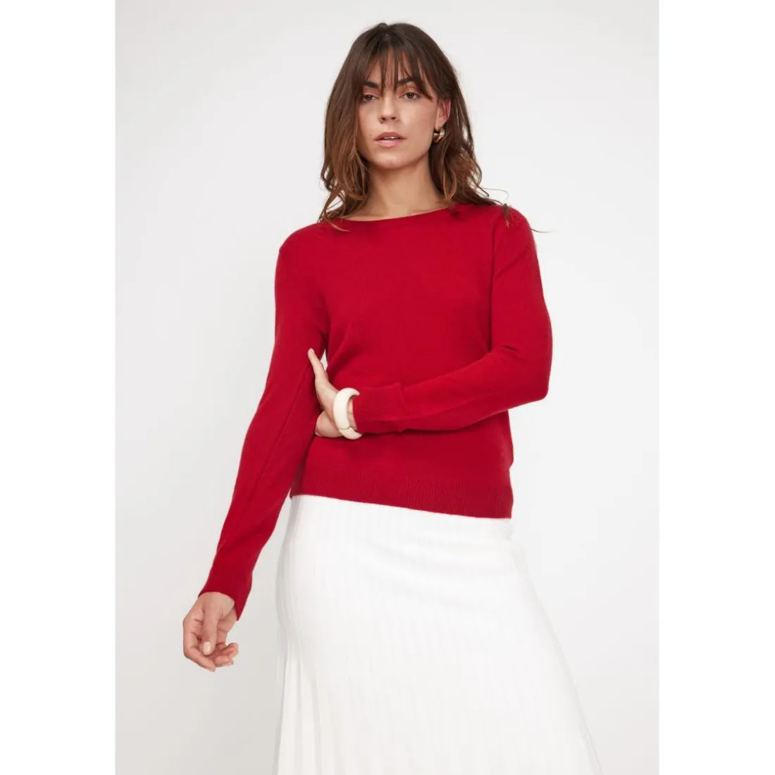 Pull femme col rond ZARA en cachemire rouge