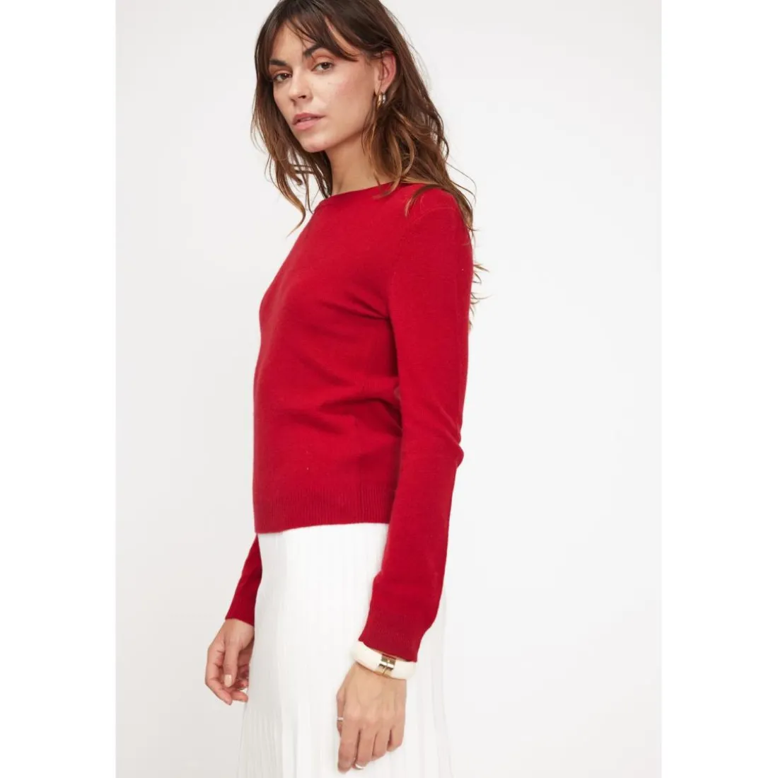 Pull femme col rond ZARA en cachemire rouge