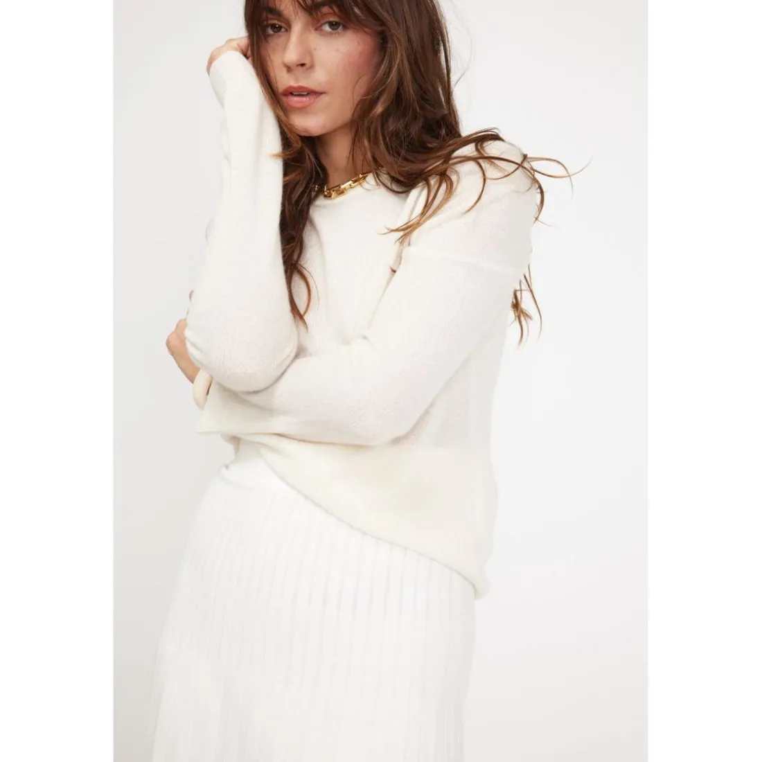 Pull femme col rond ZARA en cachemire ecru